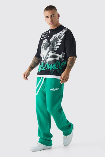 Oversized Graphic Faux Layer T-Shirt And Jogger Set green