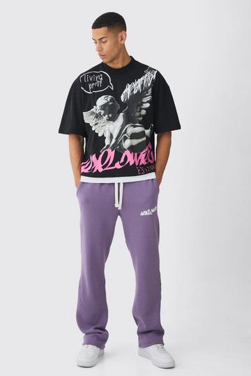 Oversized Graphic Faux Layer T-Shirt And Jogger Set plum