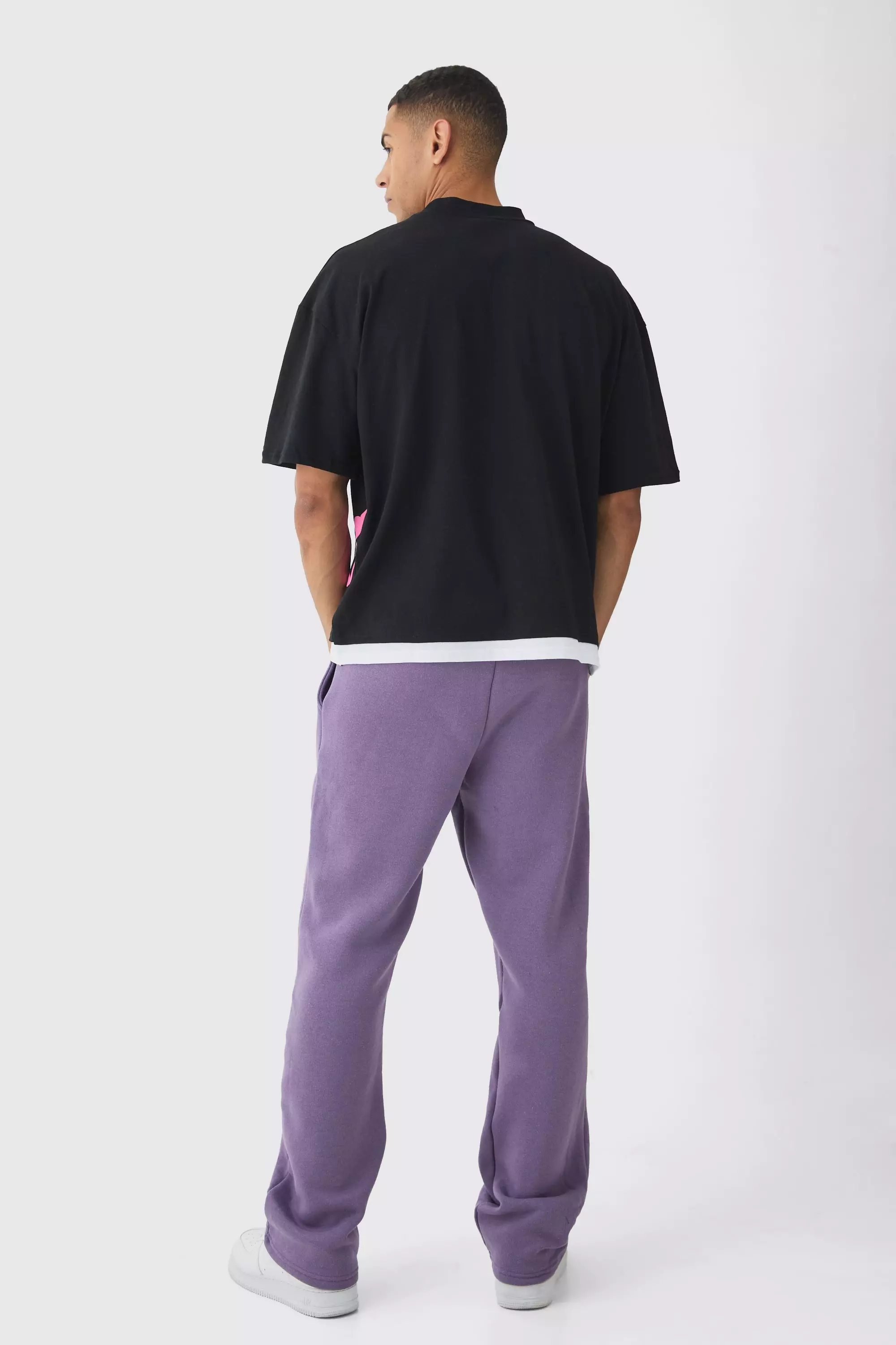 Plum Oversized Graphic Faux Layer T-Shirt And Jogger Set alternative image