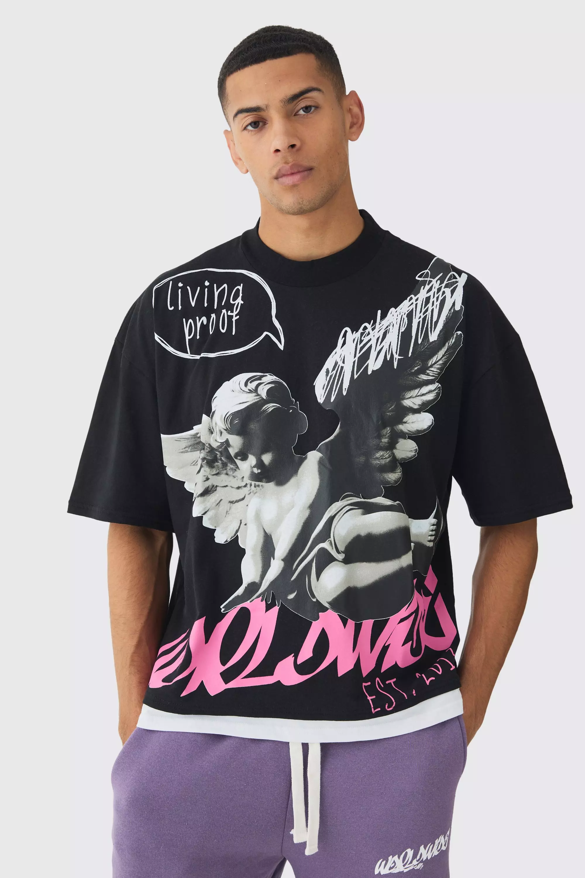 Plum Oversized Graphic Faux Layer T-Shirt And Jogger Set alternative image