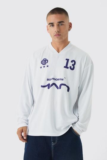 White Oversized Man Long Sleeve Football Top