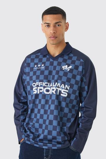 Oversized Official Checkerboard Long Sleeve Football Top blue