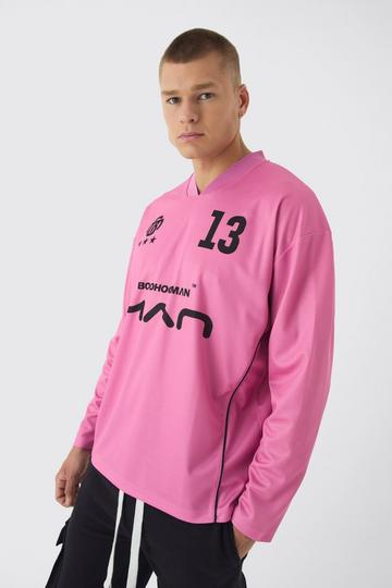 Oversized Man Voetbal Top Met Lange Mouwen pink