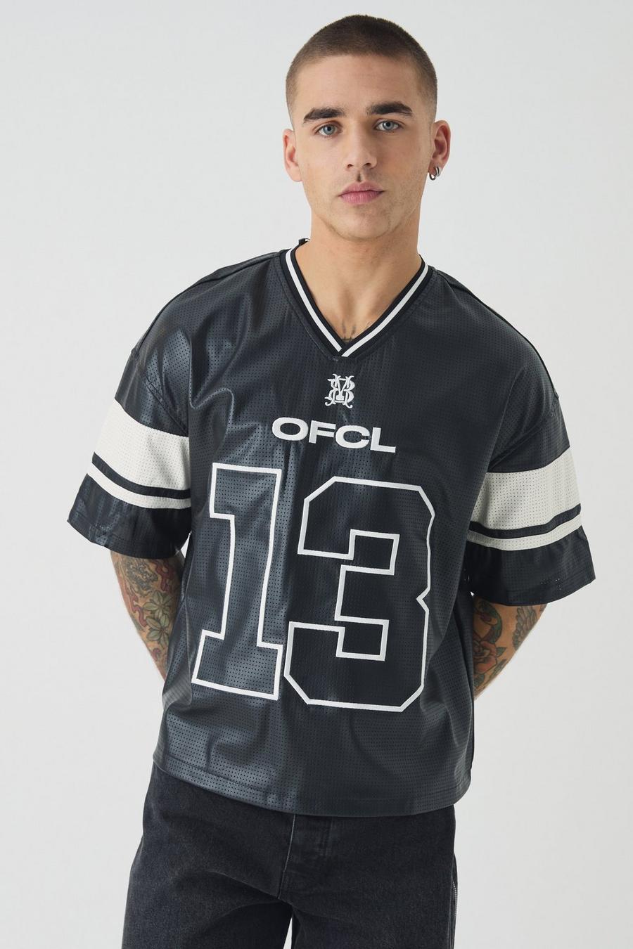 Oversized Boxy Perforated Faux Leather Football Jersey Top Oversized Boxy Perforated Faux Leather Football Jersey Top