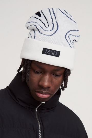 Swirl Print Man Tab Graphic Beanie white