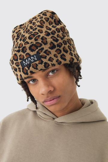 Grey Leopard Print Beanie