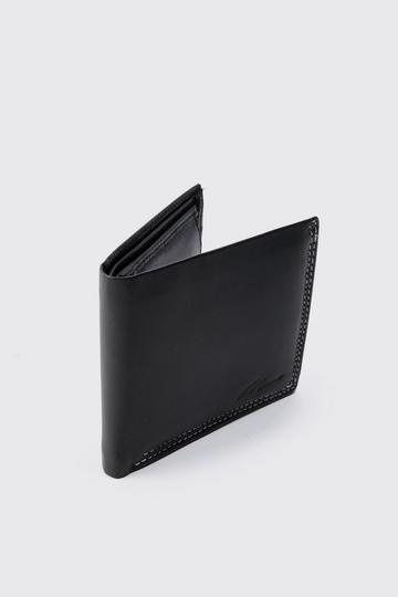 Black Real Leather Man Signature Embossed Wallet In Black