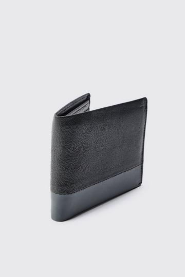 Black Real Leather Man Branded Contrast Colour Textured Wallet In Black