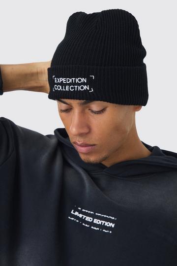 Black Expedition Collection Embroidered Beanie In Black