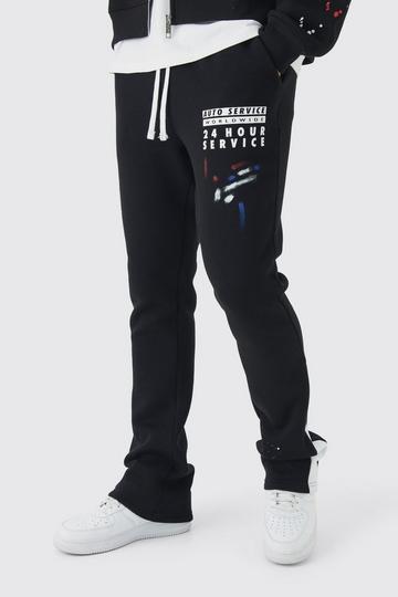 Slim Stacked Flare Paint Splatter Gusset Jogger black