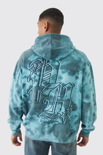 Teal Green Oversized Boxy Washed BH Print Hoodie