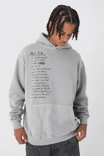 Stone Beige Oversized Washed Script Print Hoodie