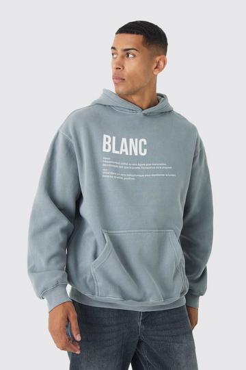 Charcoal Grey Oversized Boxy Washed Highbuild Blanc Print Hoodie