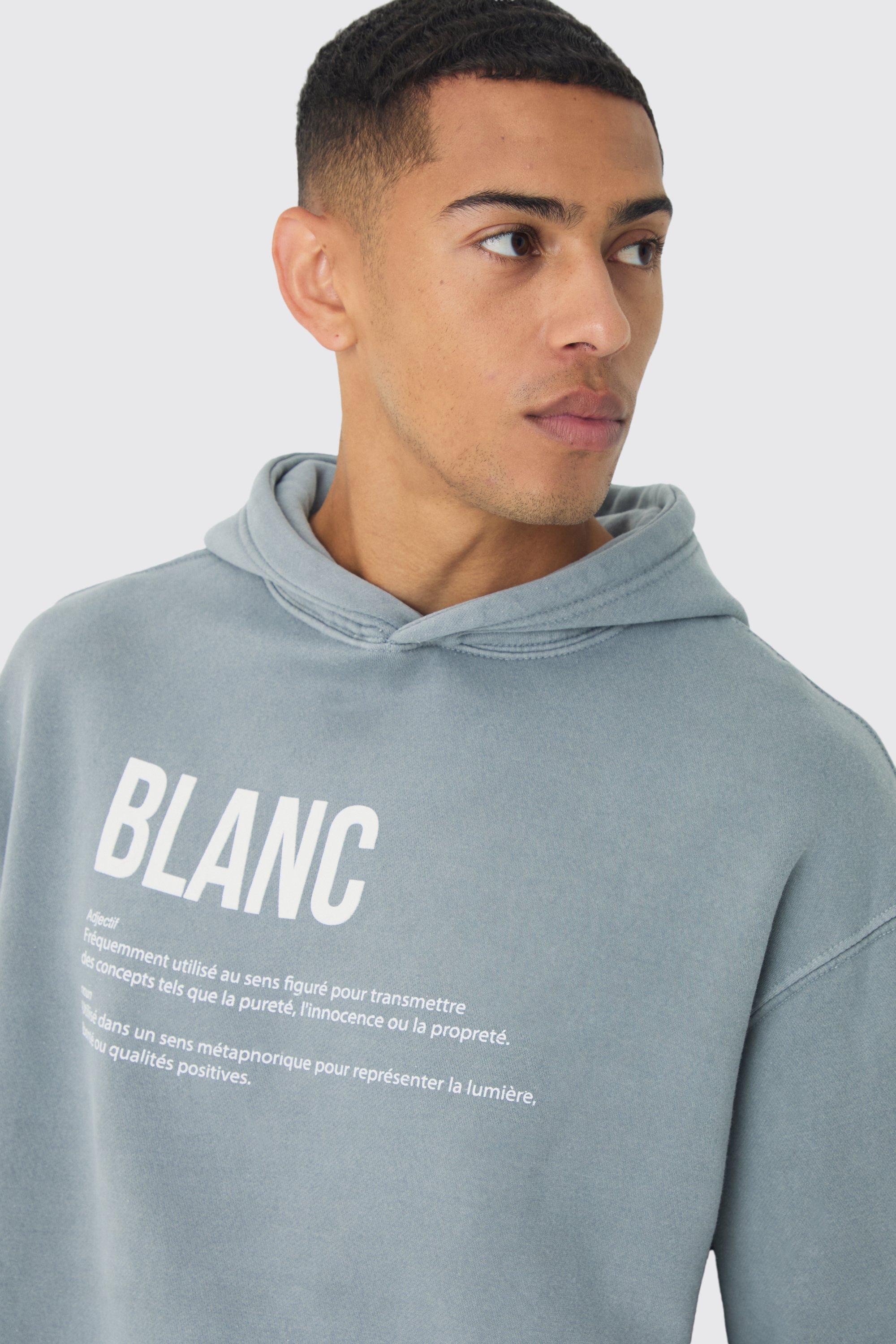 Oversized Boxy Washed High Build Blanc Print Hoodie boohoo NO
