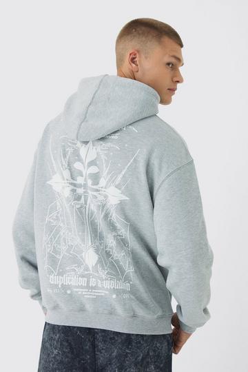 Gothic Cross Print Hoodie grey