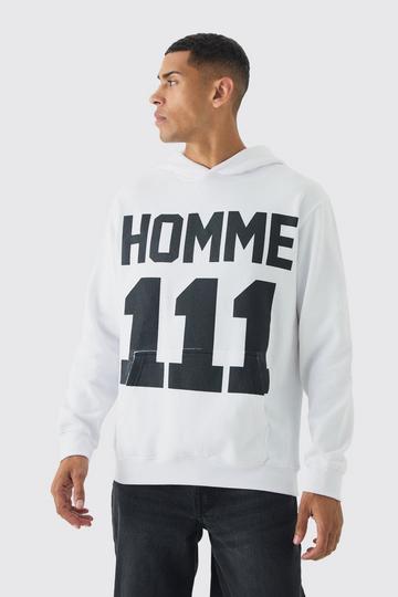 Oversized 111 Homme Hoodie Met Print white