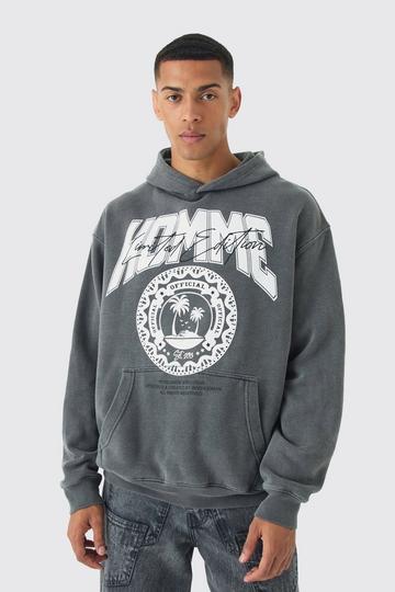 Regular Fit Homme Print Hoodie charcoal