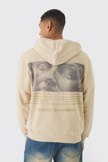 Sand Beige Oversized Statue Back Print Hoodie