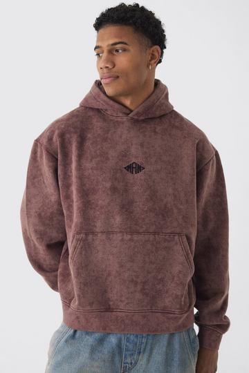 Man Oversized Gebleekte Boxy Acid Wash Gebleekte Hoodie chocolate