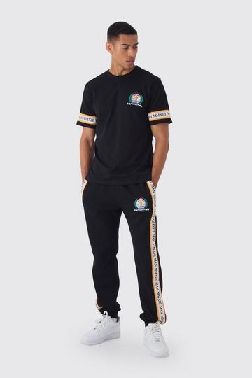 Man Gold Embroidered Tshirt And Jogger Set black