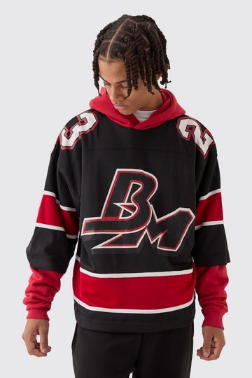 Red Oversized Mesh Layer Hockey Hoodie