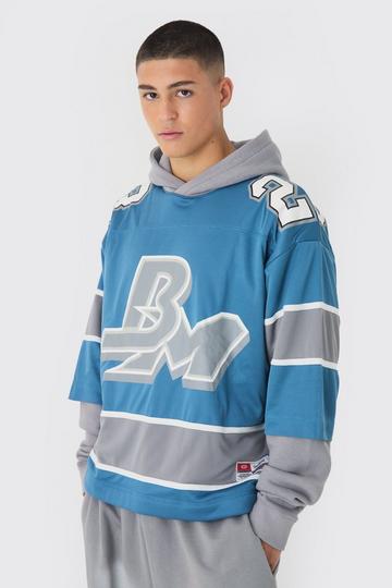 Oversized Mesh Hockey Hoodie Met Laagjes slate blue