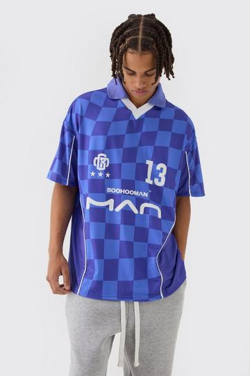 Oversized Man Checkerboard Football Top cobalt