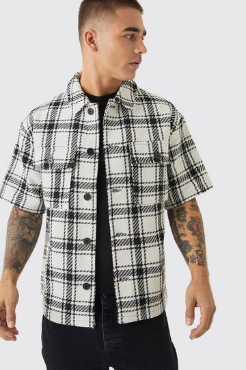 White Oversized Heavyweight Textured Check Overshirt