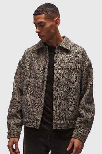 Heavyweight Boucle Herringbone Overshirt taupe