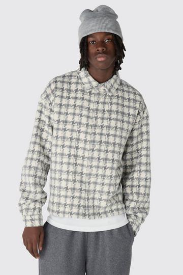 Heavyweight Oversized Boxy Brushed Houndstooth Overshirt light grey