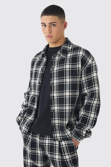 Black Oversized Heavyweight Textured Check Overshirt