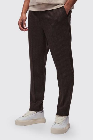 Tapered Fit Pinstripe Wool-Look Tailored Trousers chocolate