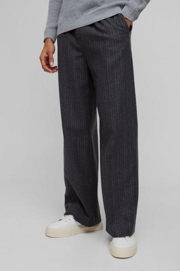 Wide Leg Pinstripe Wool-Look Tailored Trousers charcoal