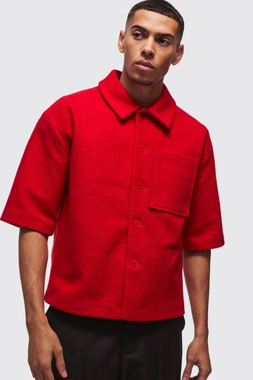 Red Oversized Boxy Boucle Shirt