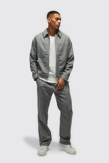 Regular Pinstripe Overshirt & Tapered Fit Trouser Set light grey