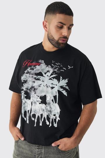 Plus Oversized Boxy Western Horse T-Shirt black