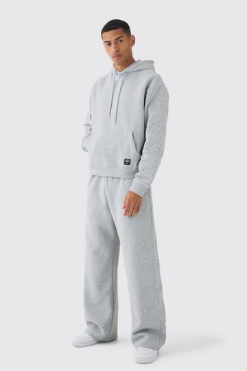 Oversized Boxy Worldwide Debossed Wide Leg Tracksuit grey marl