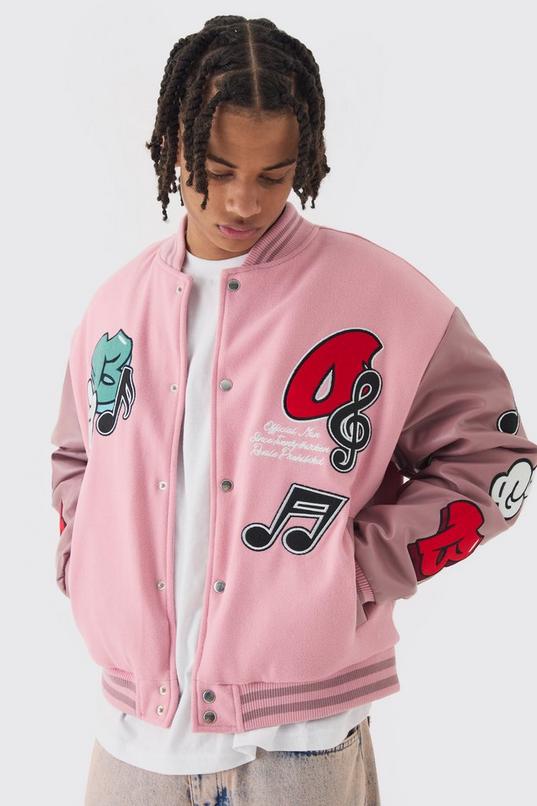 Boxy OFCL Badge Varsity Jacket in Pink | boohoo USA Boxy OFCL Badge Varsity Jacket in Pink | boohoo USA