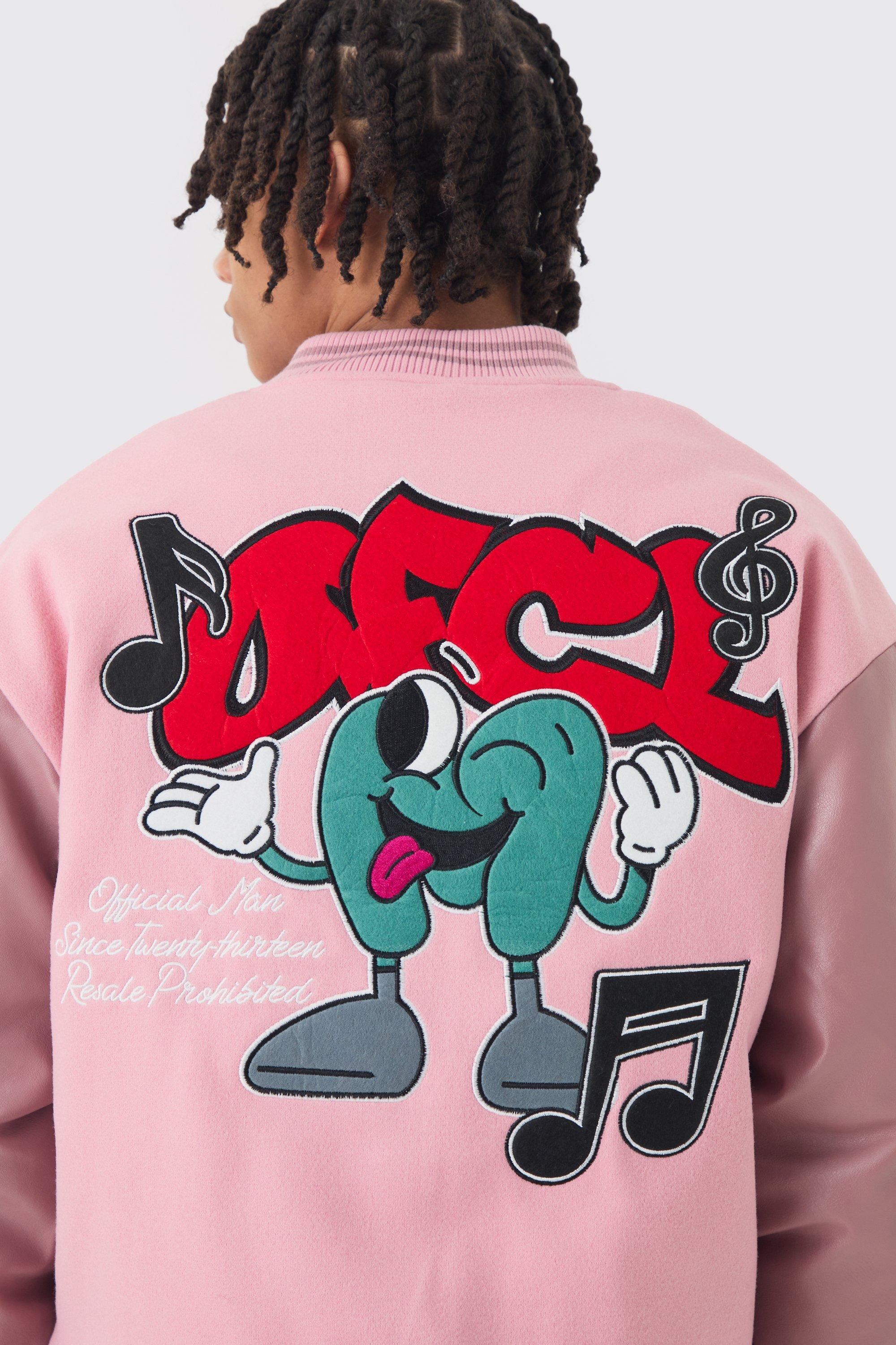 Boxy OFCL Badge Varsity Jacket in Pink | boohoo Boxy OFCL Badge Varsity Jacket in Pink | boohoo