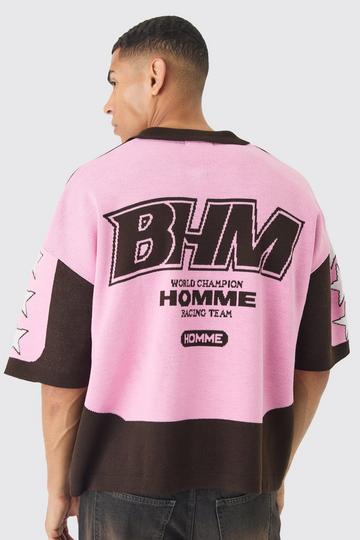 Pink Oversized Boxy Moto Knitted Polo