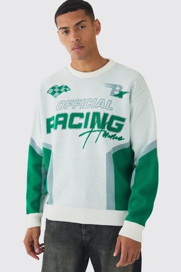 Oversized Boxy Moto Racing Knitted Jumper ecru