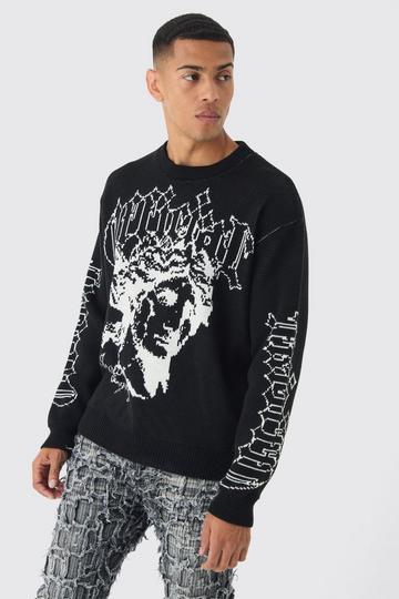 Black Oversized Boxy Renaissance Jacquard Jumper