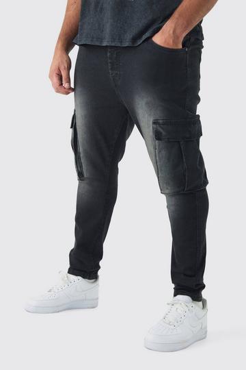 Plus Super Skinny Cargo Jeans washed black