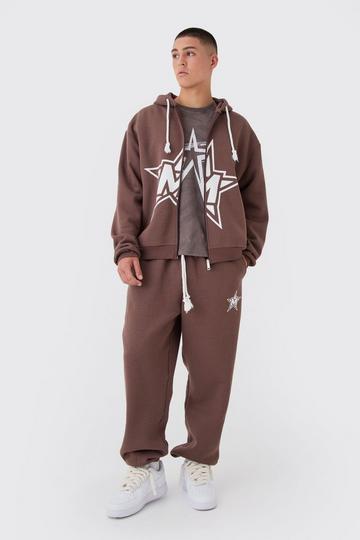 Oversized Boxy Rope Drawcords Varsity Zip Through Tracksuit chocolate