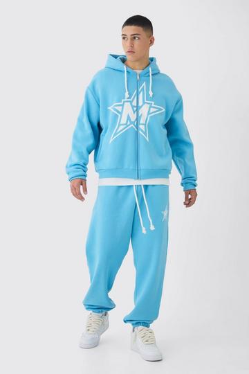 Oversized Boxy Rope Drawcords Varsity Zip Through Tracksuit blue