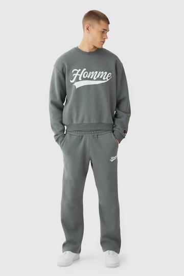 Oversized Homme Printed Varsity Sweatshirt Tracksuit grey