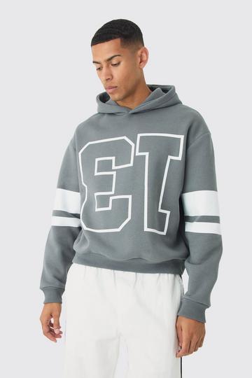 Oversized Boxy Varsity Stripe Hoodie grey