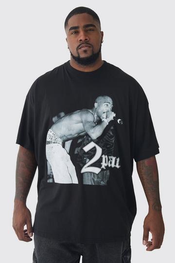 Plus Oversized Tupac License Print T-Shirt black