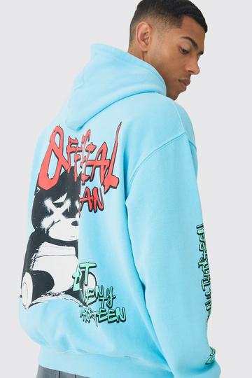 Oversized Washed Official Man Bear Hoodie aqua