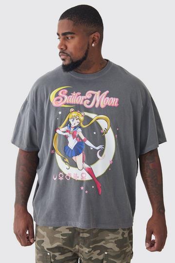 Grey Plus Sailor Moon Licence Washed T-shirt in Grey